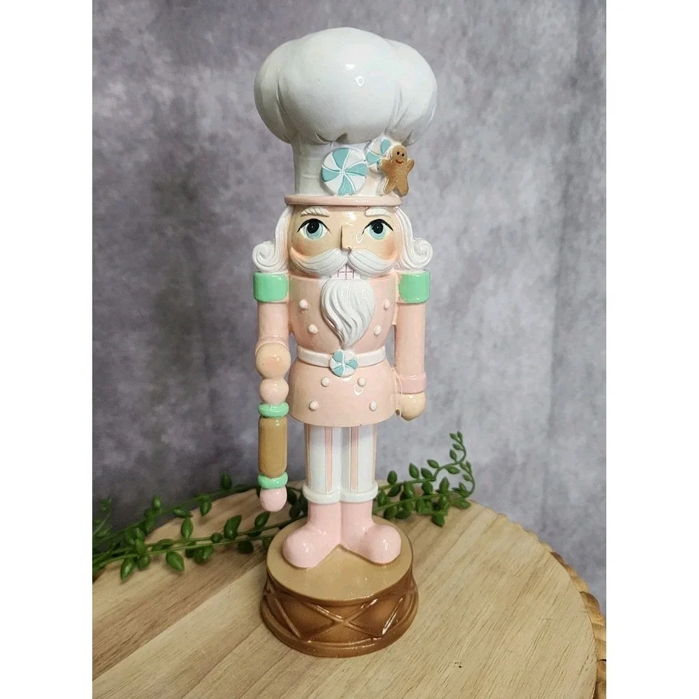 Pastel Pink Chef Baker Nutcracker Figure Resin Christmas 9 3/4